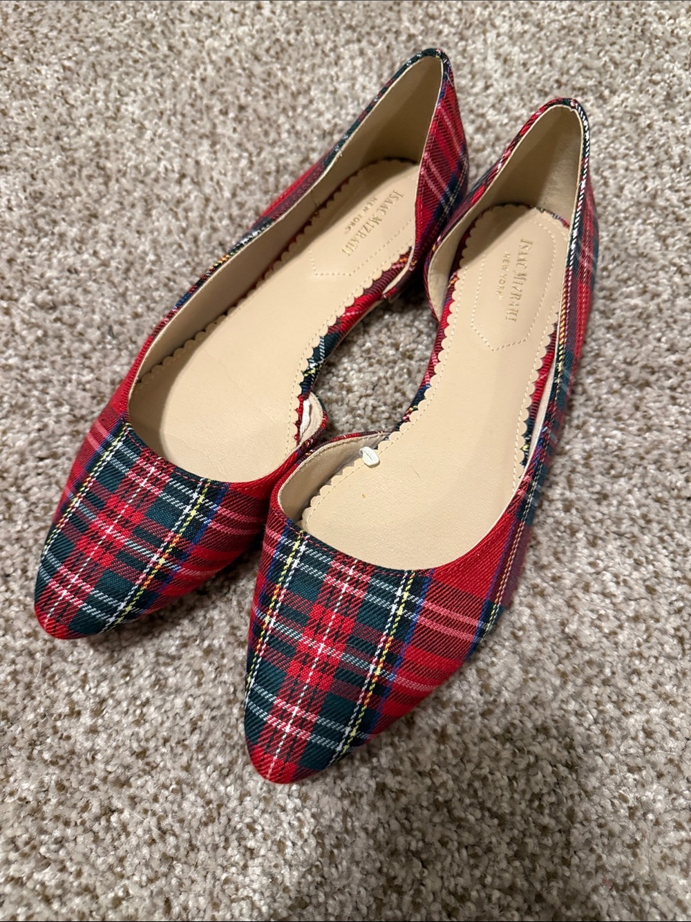 Plaid Pointed-Toe Women's Flats - Red Tartan